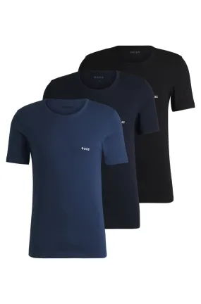 3-Pack Pure Cotton Crew Neck T-Shirts Regular Fit, Black/Blue