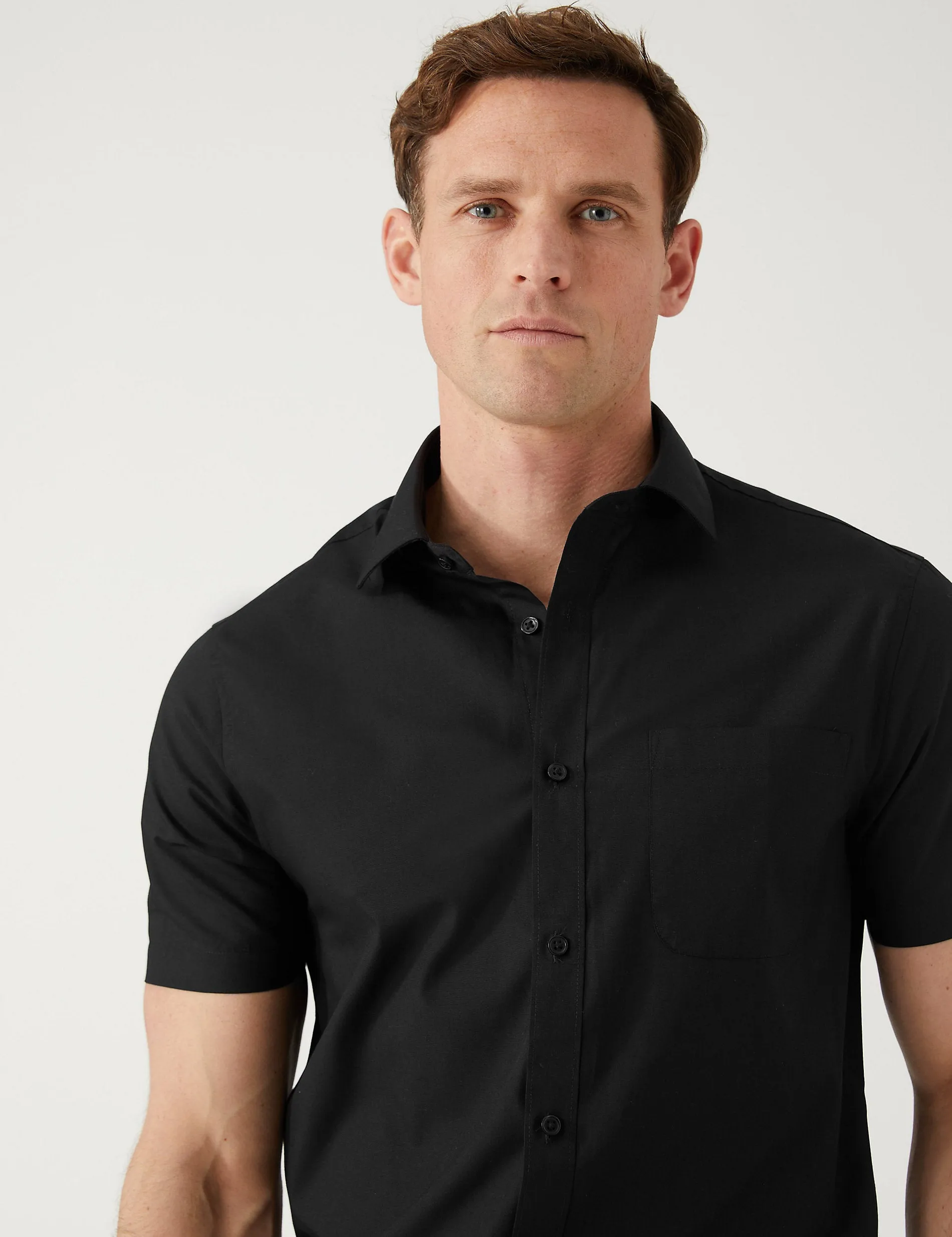 3 pcs.  slim short sleeve shirts that are easy to iron Marks & Spencer black