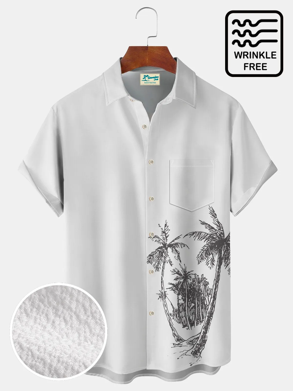Alohadaddy Basic Casual Coconut Print Beach Men's Hawaiian Oversized Shirt With Pocket Wrinkle-Free Shirt