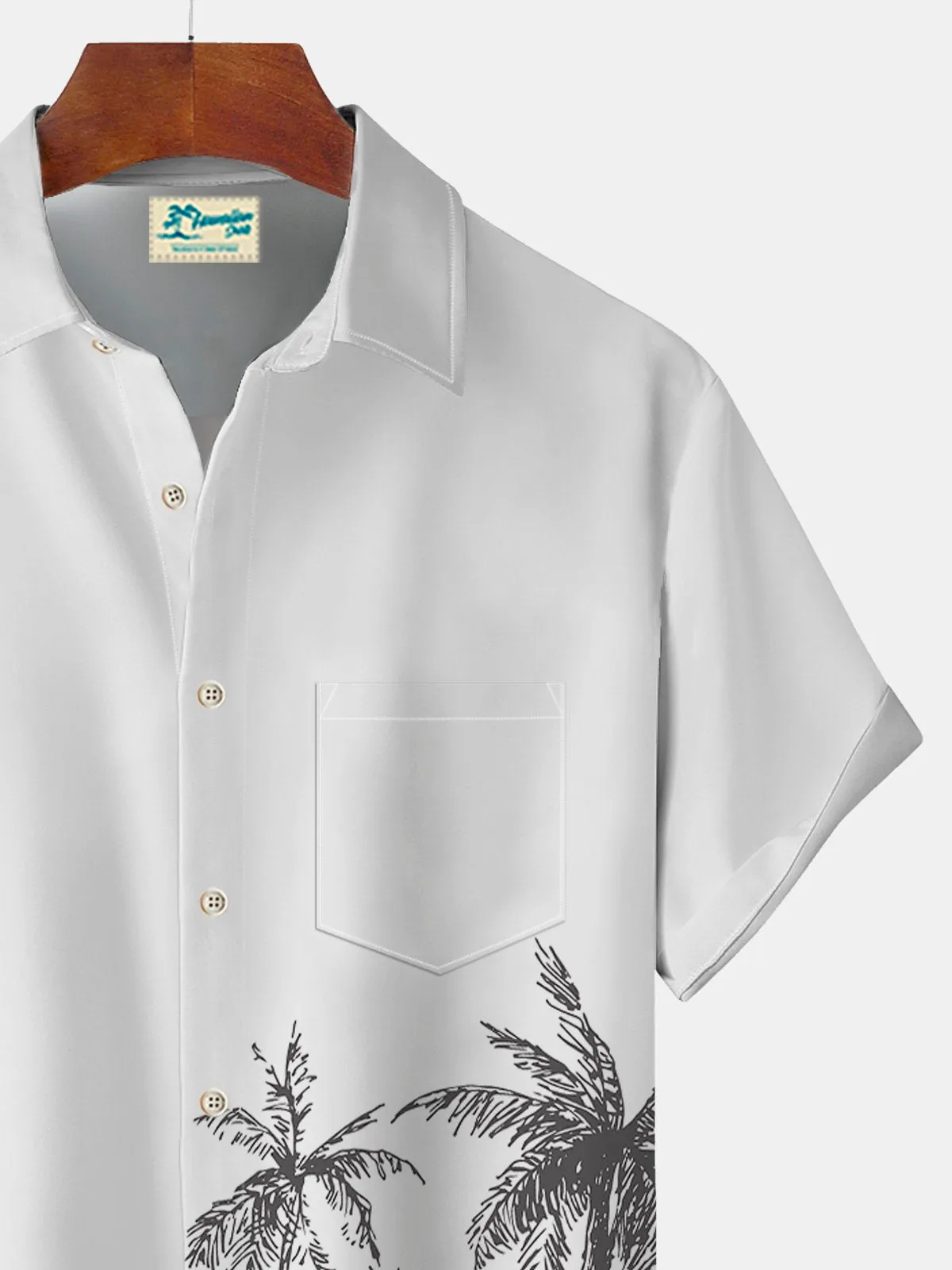 Alohadaddy Basic Casual Coconut Print Beach Men's Hawaiian Oversized Shirt With Pocket Wrinkle-Free Shirt