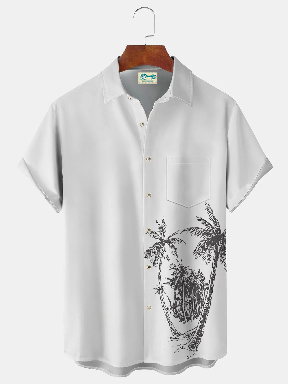Alohadaddy Basic Casual Coconut Print Beach Men's Hawaiian Oversized Shirt With Pocket Wrinkle-Free Shirt
