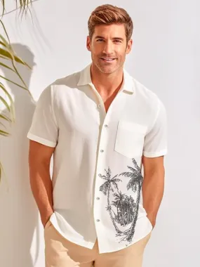 Alohadaddy Basic Casual Coconut Print Beach Men's Hawaiian Oversized Shirt With Pocket Wrinkle-Free Shirt