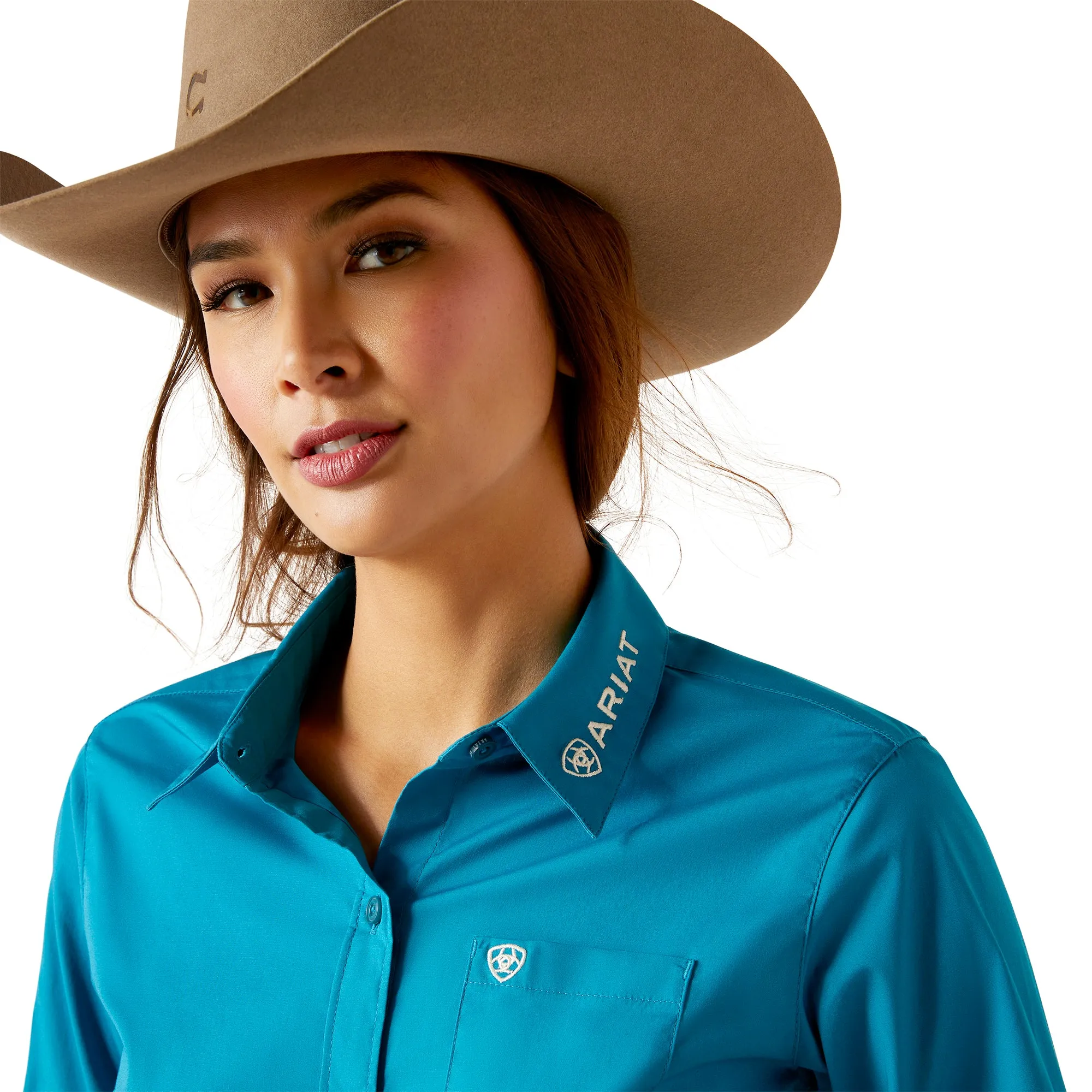 Ariat Ladies Team Kirby Crystal Teal Stretch Button Down Shirt 10046562