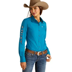 Ariat Ladies Team Kirby Crystal Teal Stretch Button Down Shirt 10046562