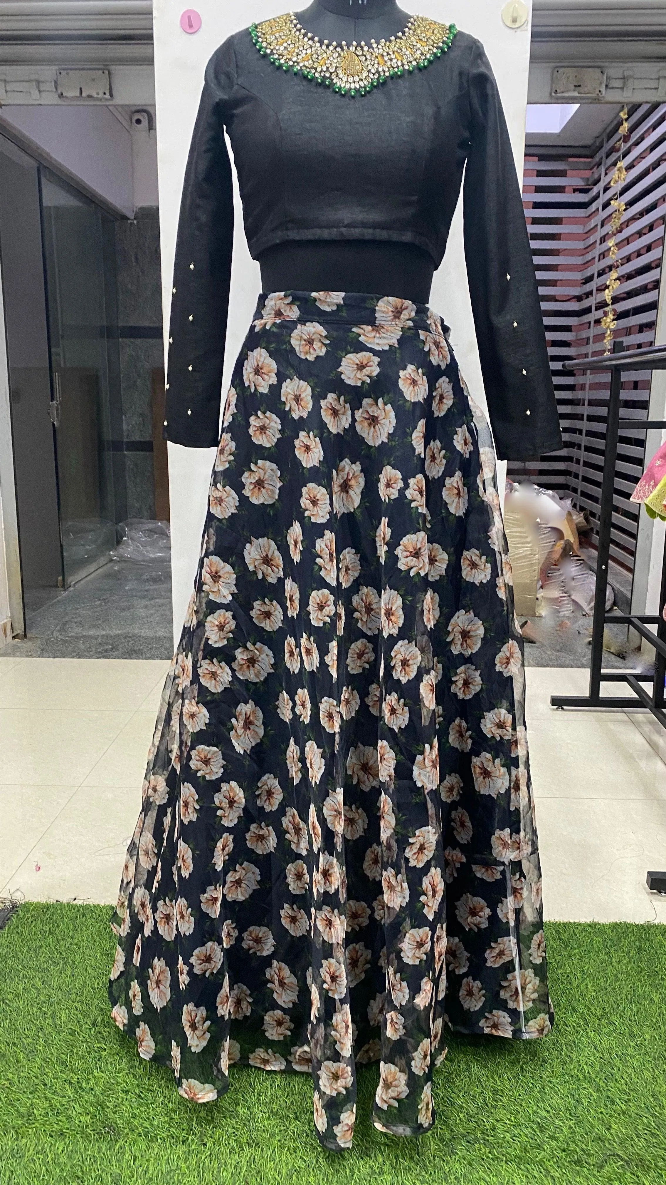 Beautiful Skirt Hand worked with Jewel Neck Top