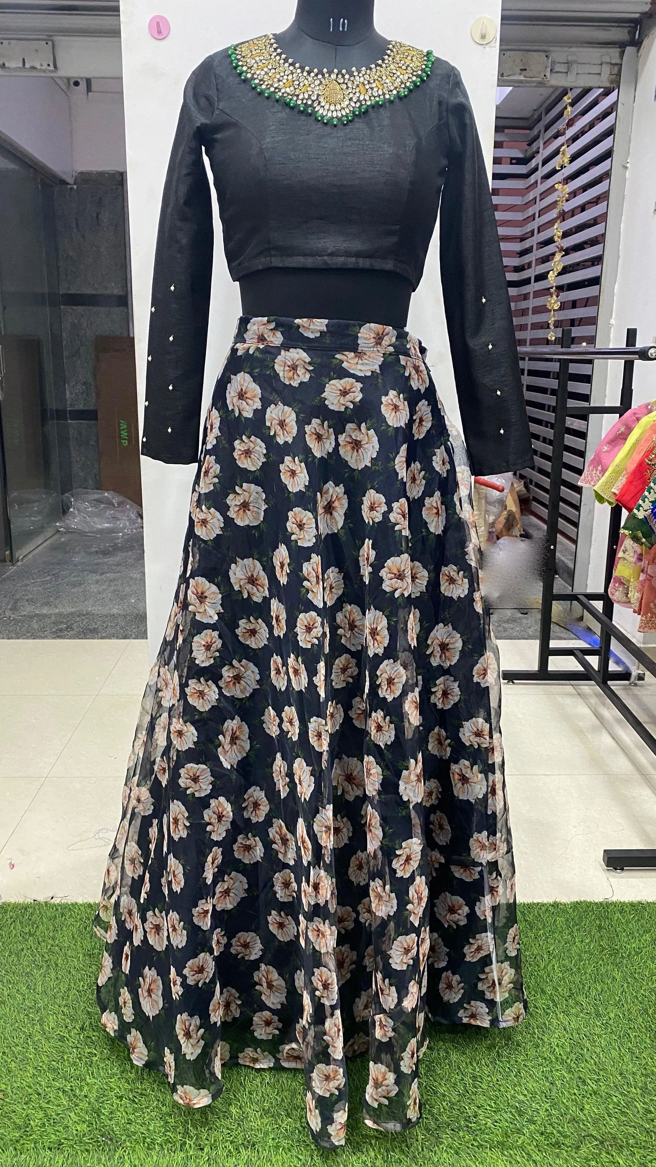 Beautiful Skirt Hand worked with Jewel Neck Top