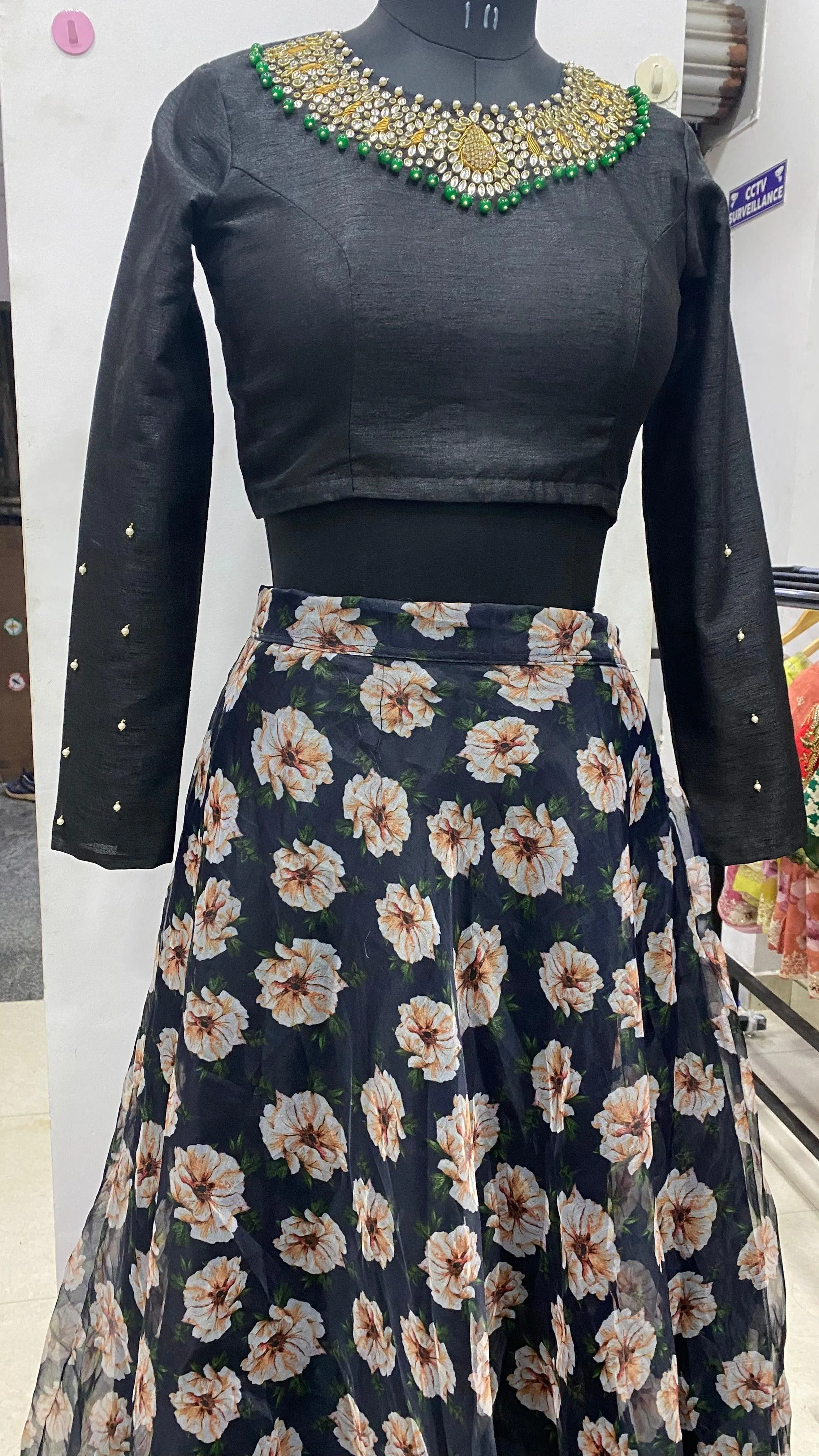 Beautiful Skirt Hand worked with Jewel Neck Top