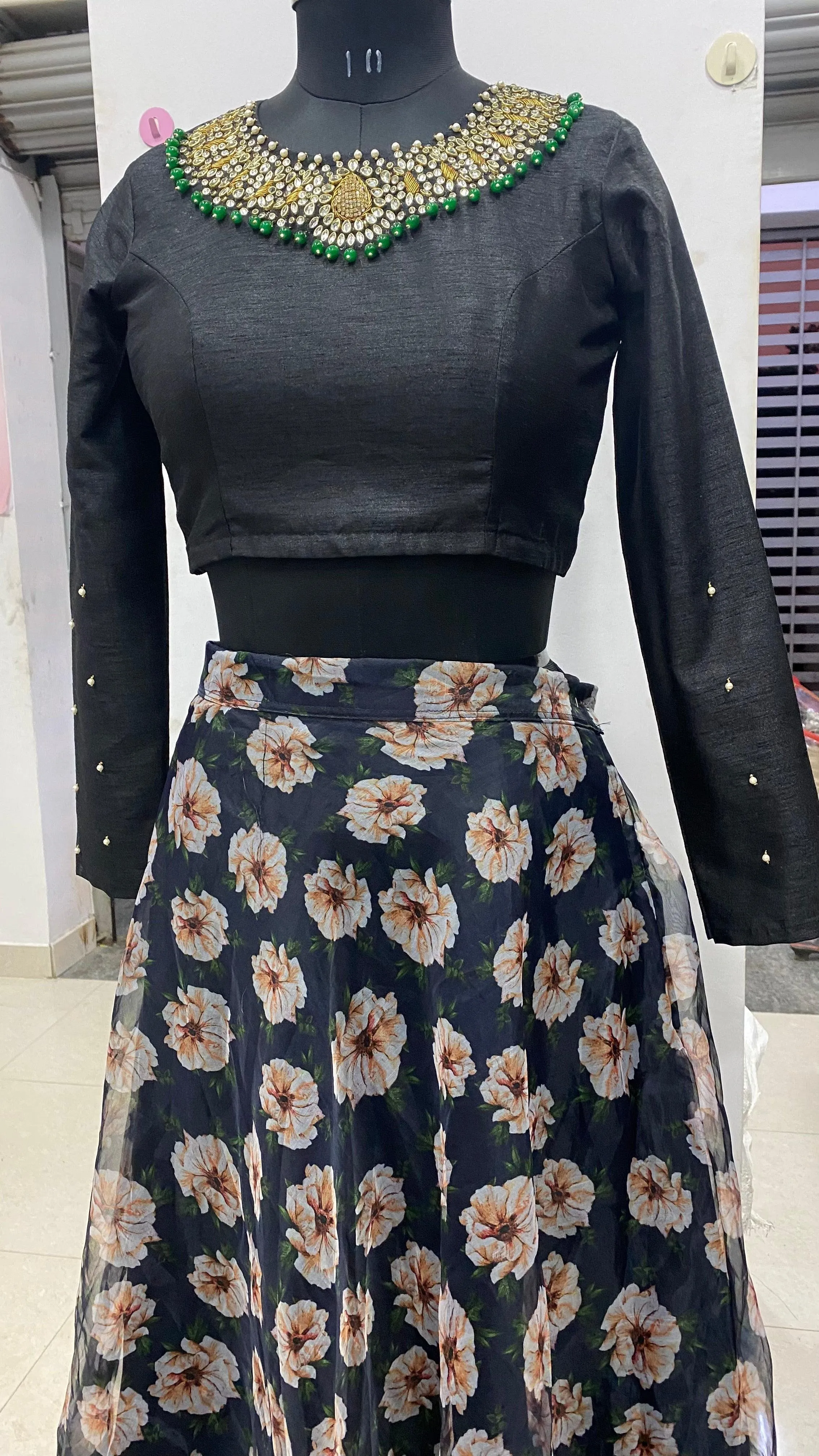 Beautiful Skirt Hand worked with Jewel Neck Top