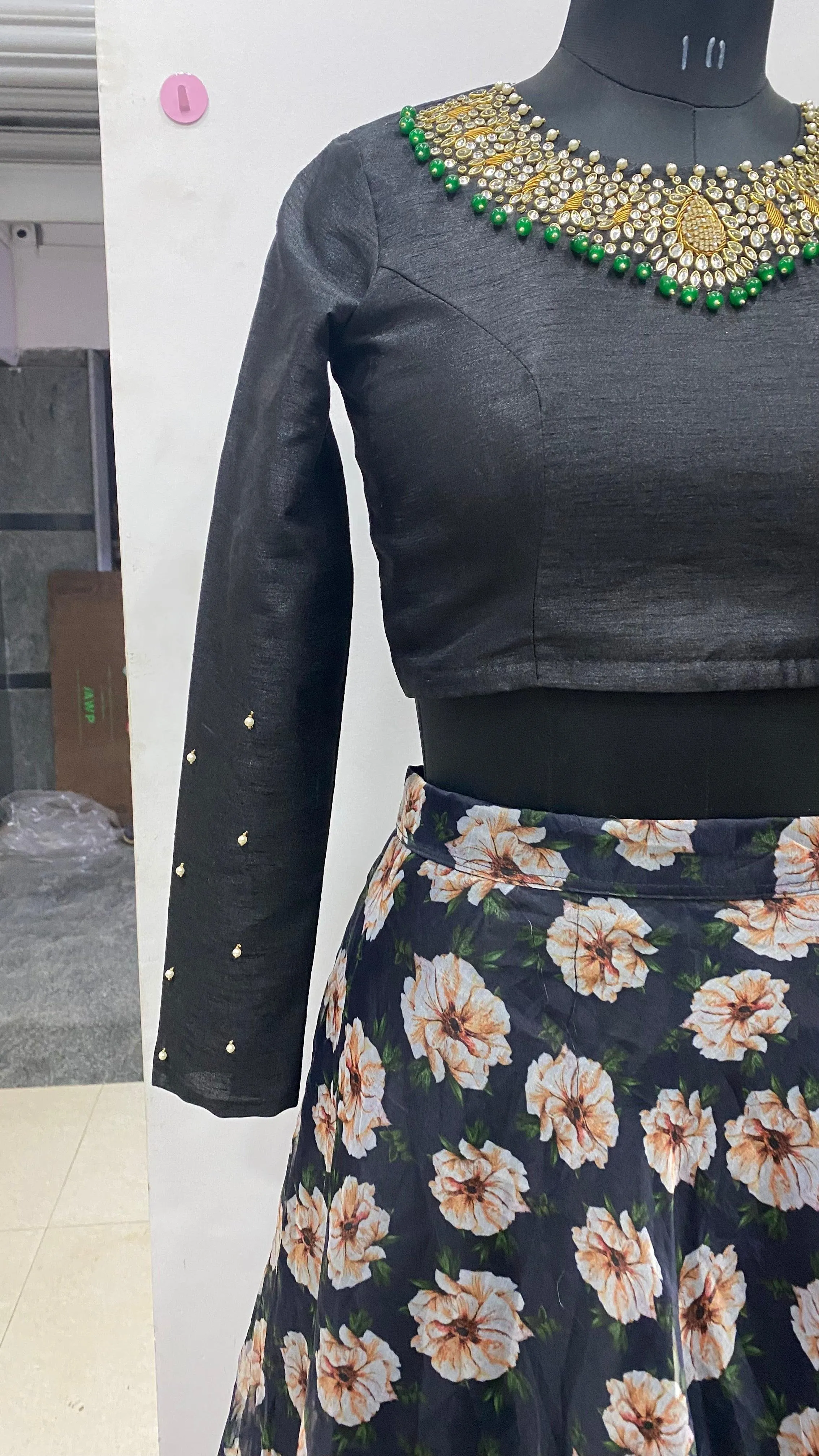 Beautiful Skirt Hand worked with Jewel Neck Top