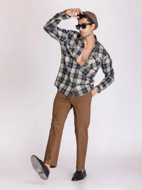 Blue cream plaid shirt.