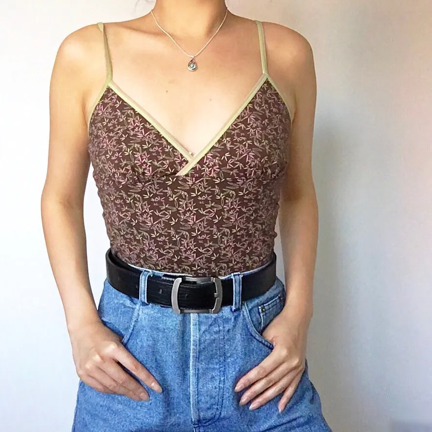 BROWN LEAF PATTERN CAMI VEST TOP