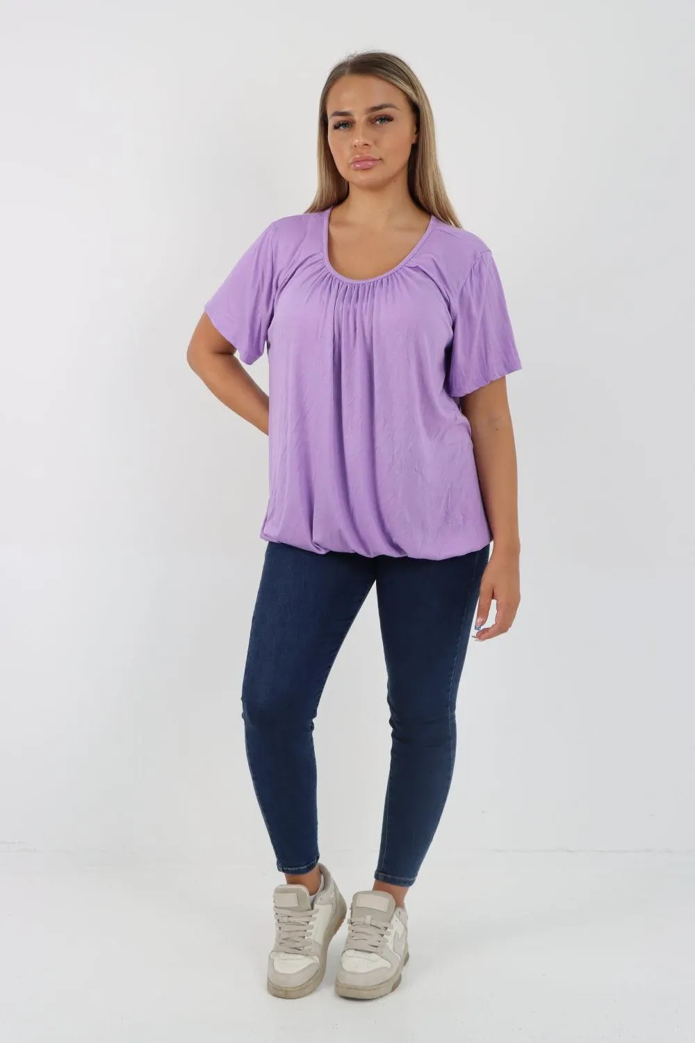 Bubble Hem Stretchy Short Sleeve Top
