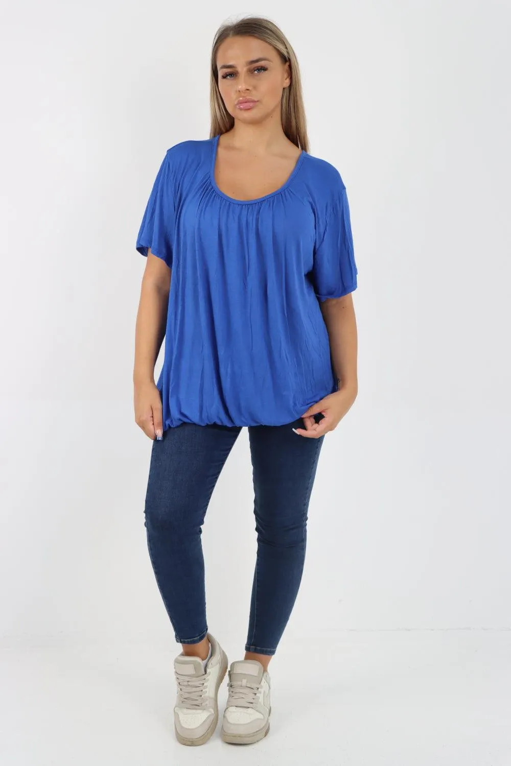 Bubble Hem Stretchy Short Sleeve Top
