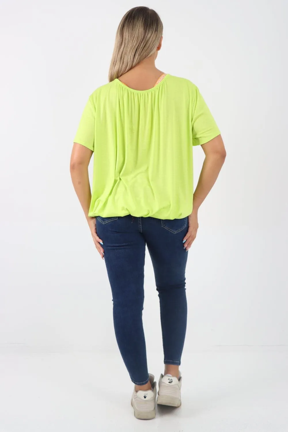 Bubble Hem Stretchy Short Sleeve Top