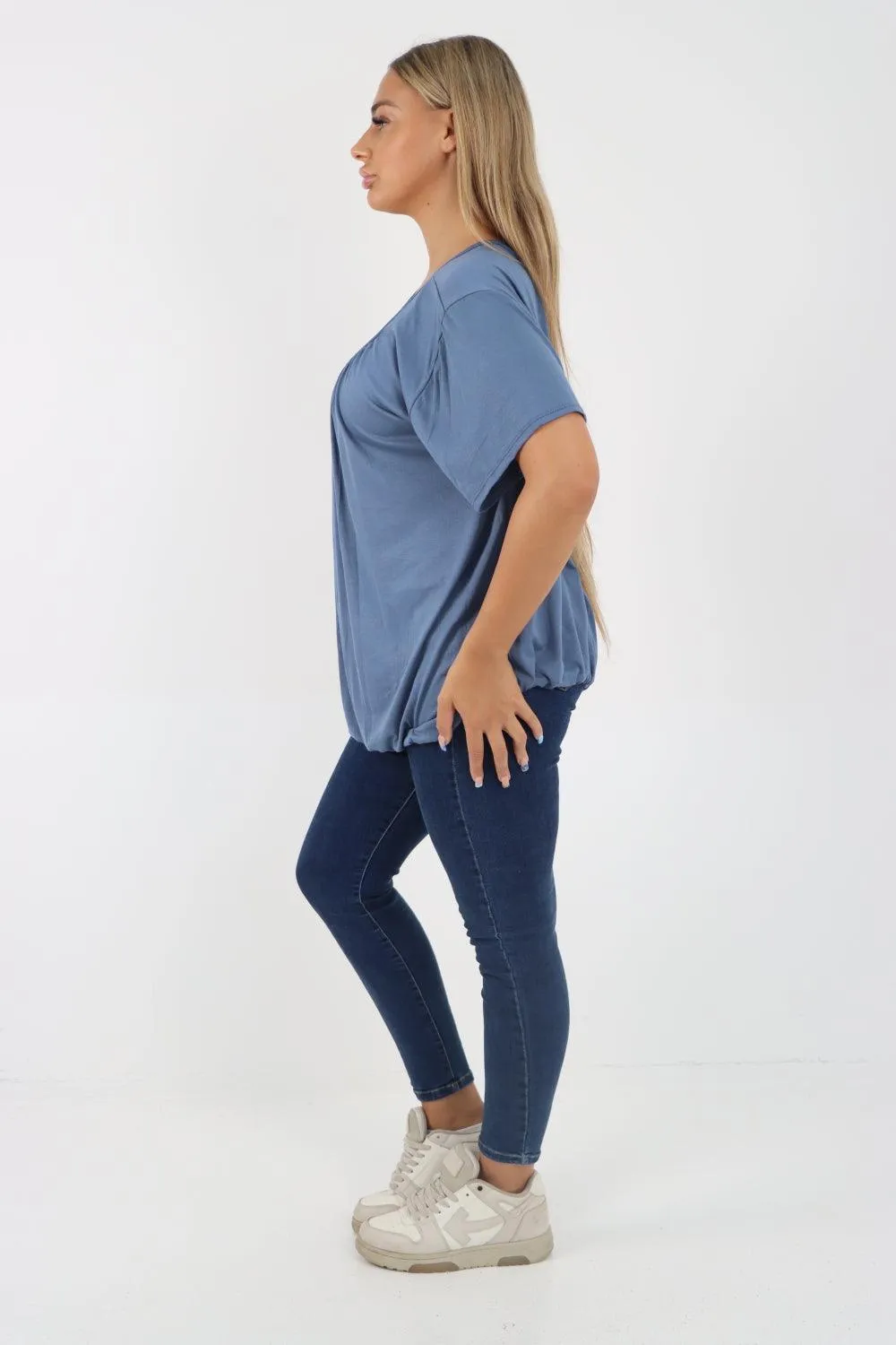 Bubble Hem Stretchy Short Sleeve Top