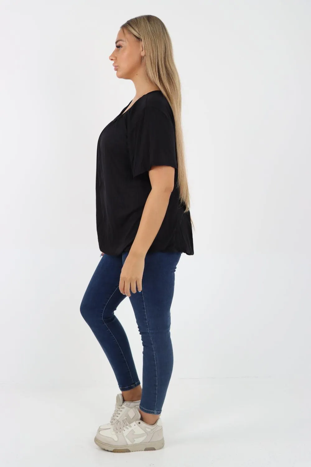 Bubble Hem Stretchy Short Sleeve Top