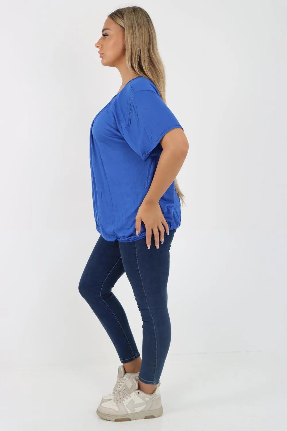 Bubble Hem Stretchy Short Sleeve Top