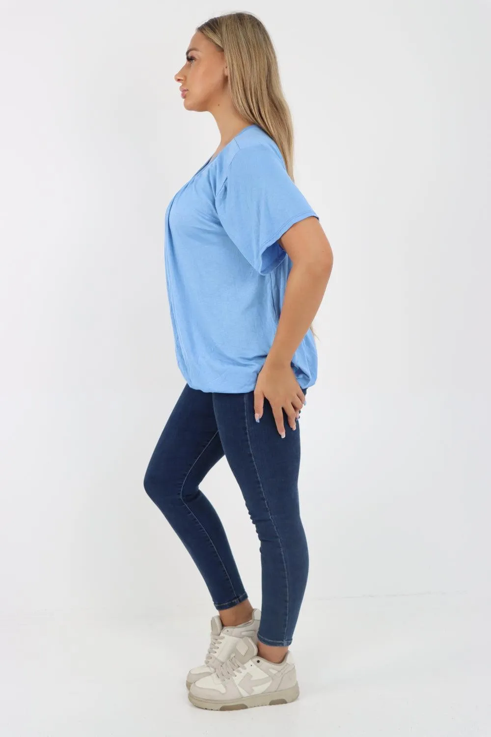 Bubble Hem Stretchy Short Sleeve Top