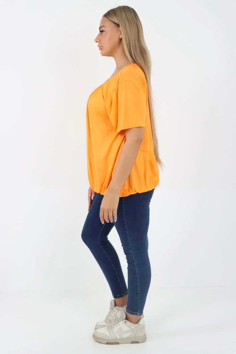 Bubble Hem Stretchy Short Sleeve Top