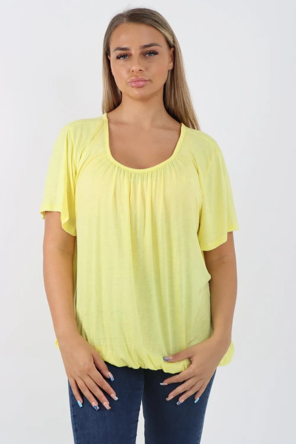 Bubble Hem Stretchy Short Sleeve Top