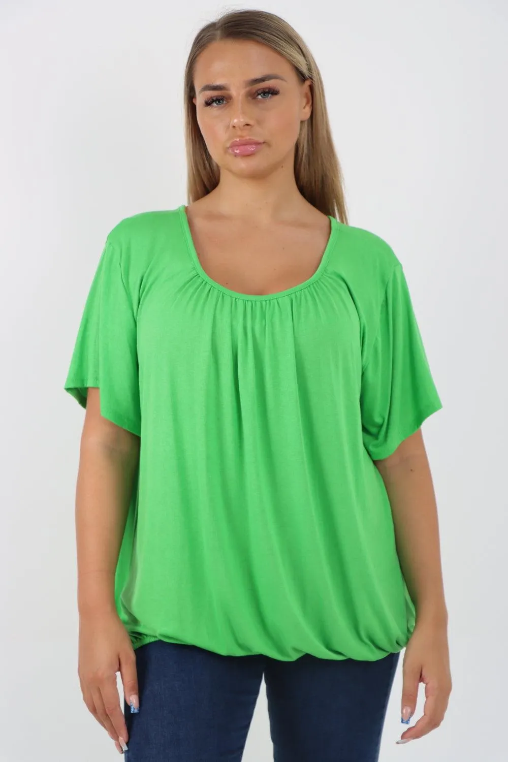 Bubble Hem Stretchy Short Sleeve Top
