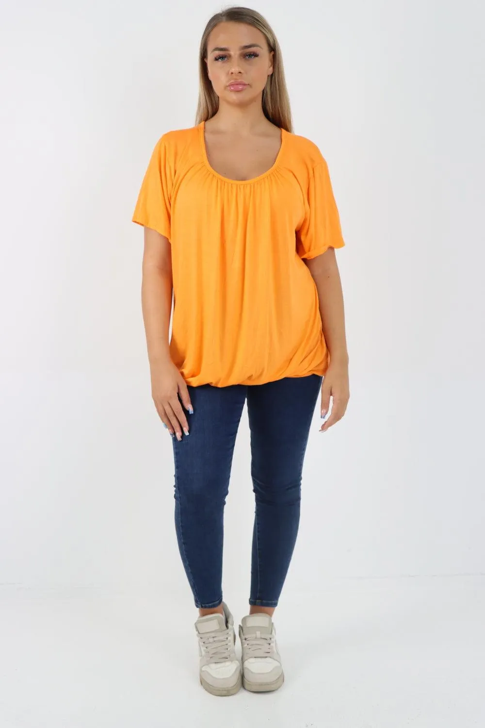 Bubble Hem Stretchy Short Sleeve Top