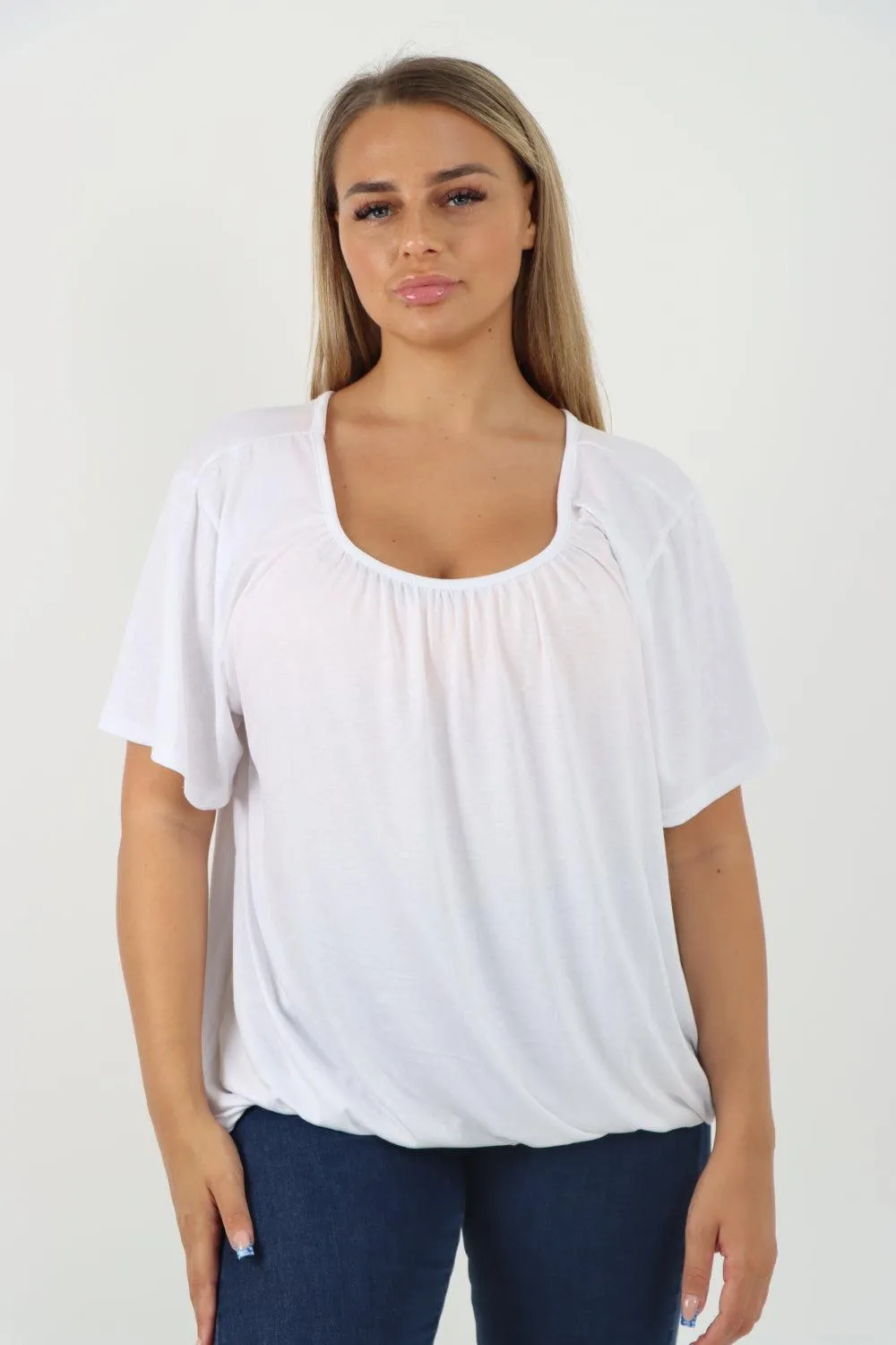 Bubble Hem Stretchy Short Sleeve Top