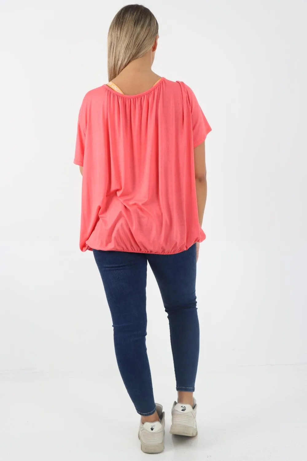 Bubble Hem Stretchy Short Sleeve Top