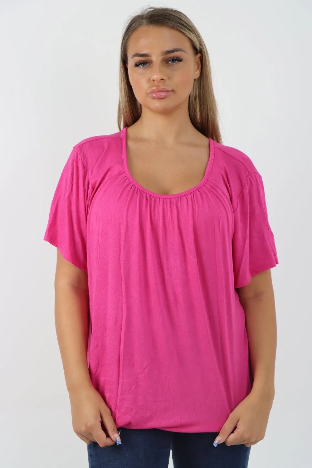 Bubble Hem Stretchy Short Sleeve Top