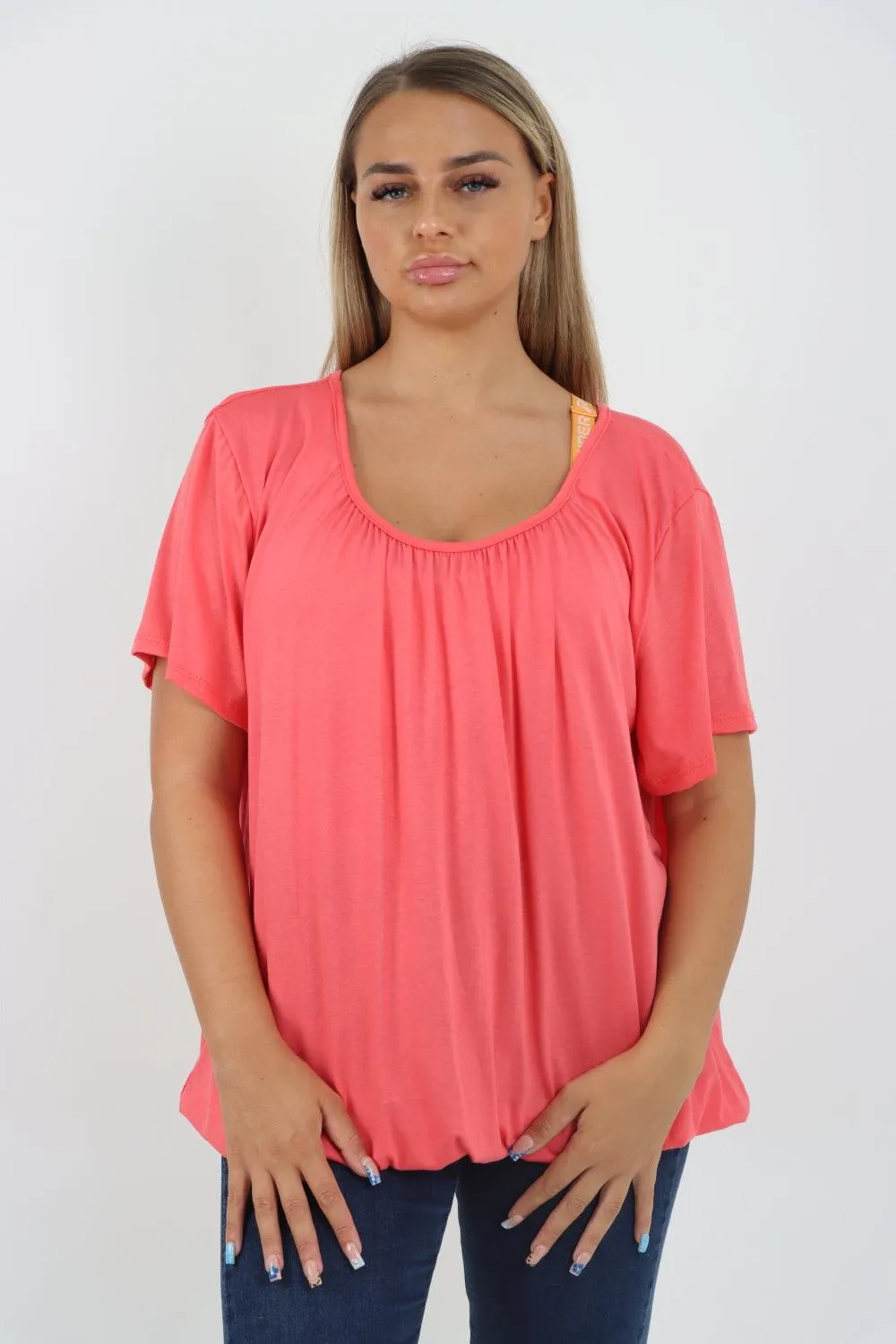Bubble Hem Stretchy Short Sleeve Top
