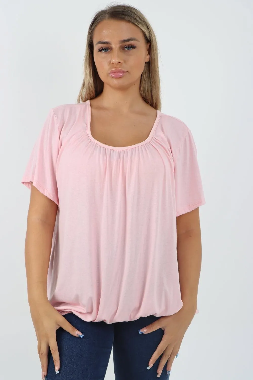 Bubble Hem Stretchy Short Sleeve Top