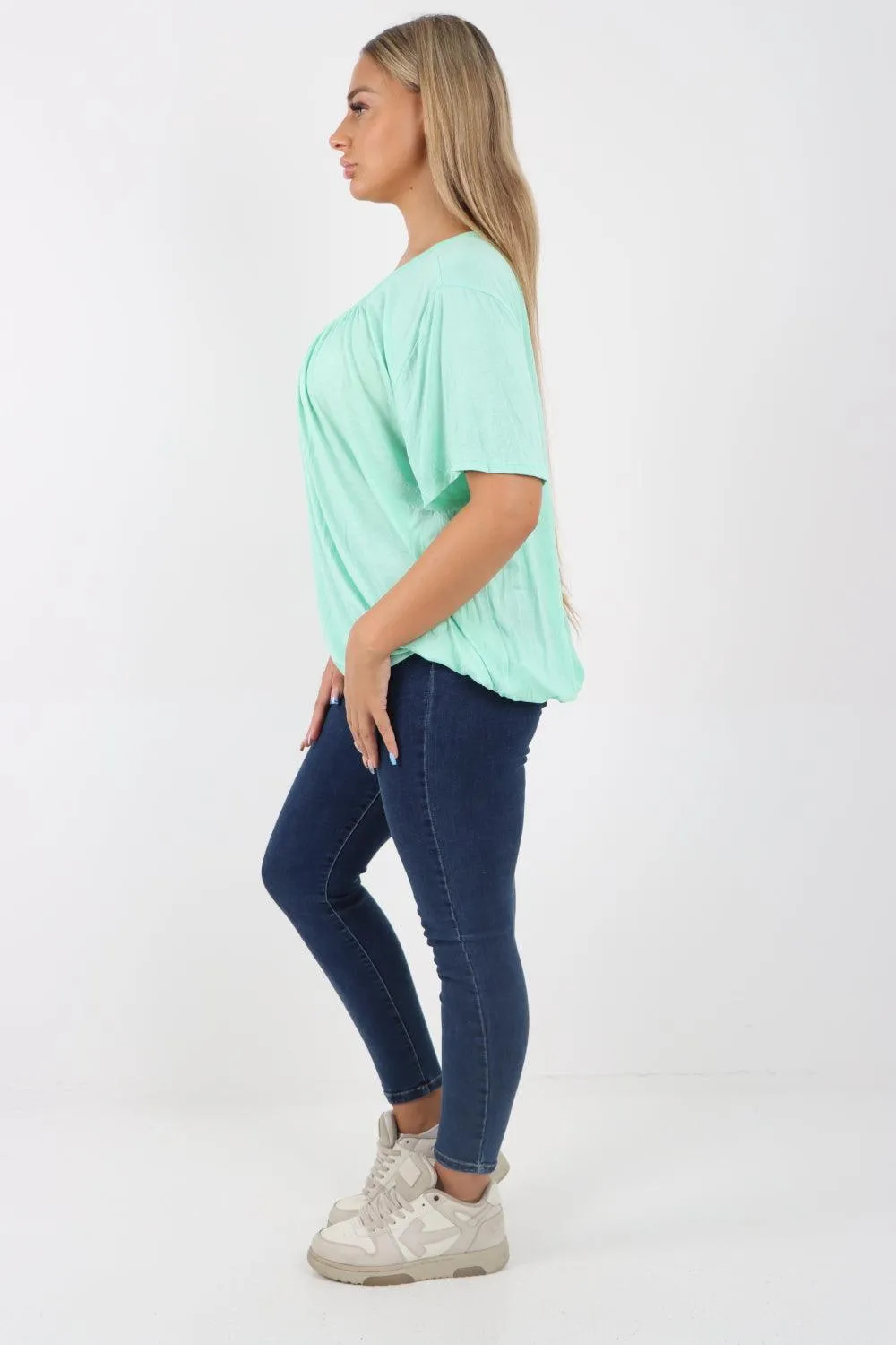 Bubble Hem Stretchy Short Sleeve Top