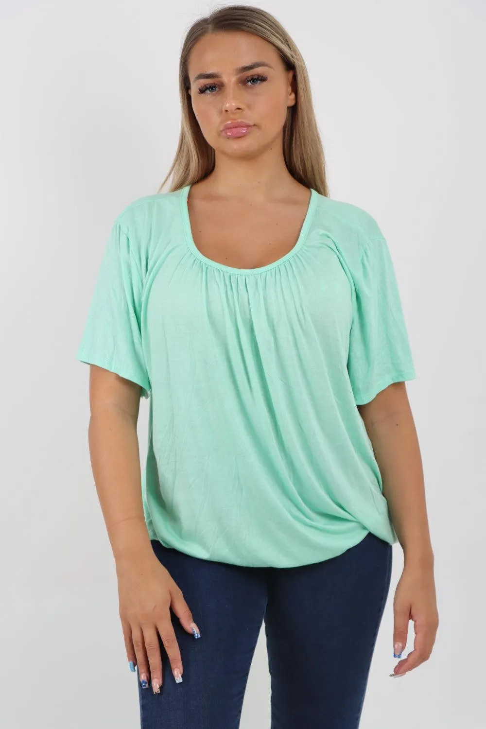 Bubble Hem Stretchy Short Sleeve Top