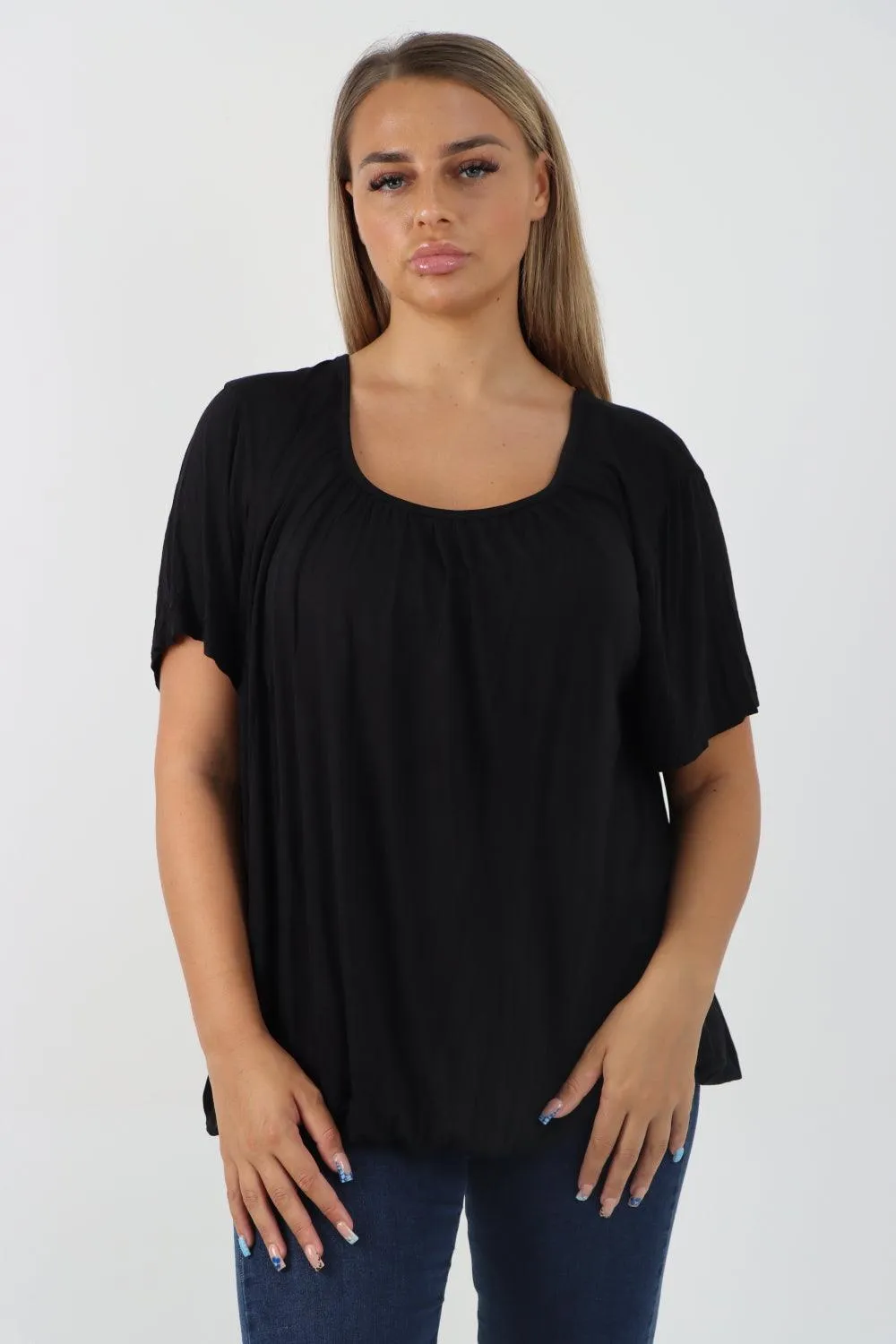 Bubble Hem Stretchy Short Sleeve Top