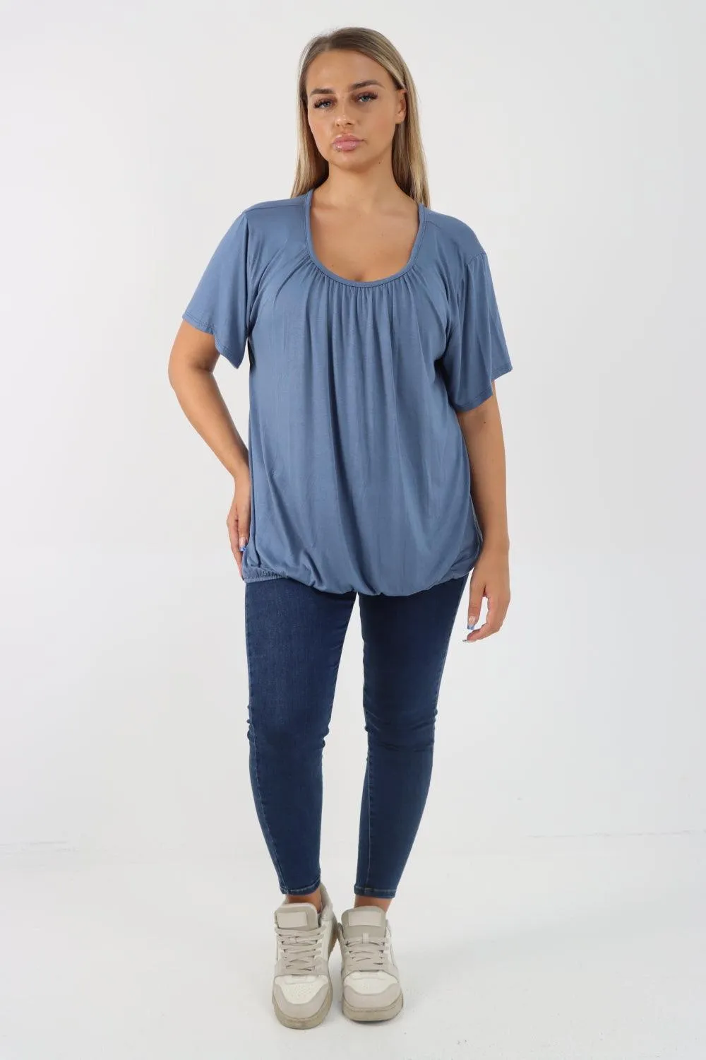 Bubble Hem Stretchy Short Sleeve Top