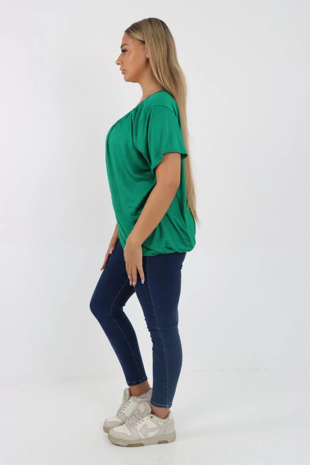 Bubble Hem Stretchy Short Sleeve Top