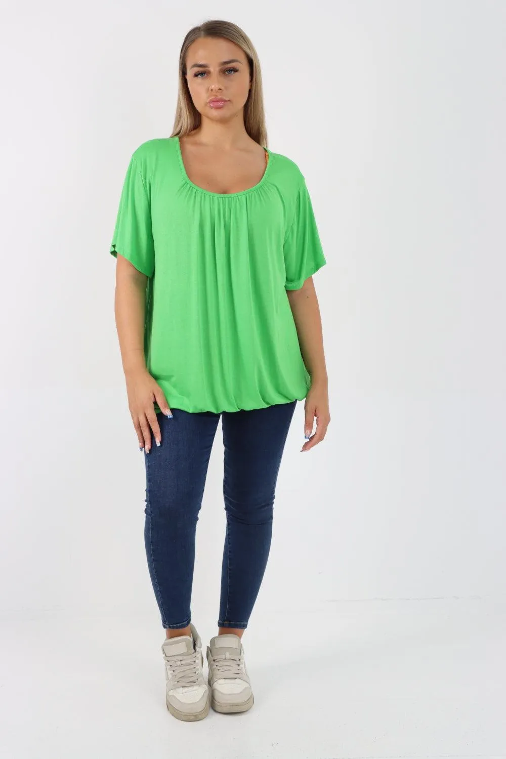 Bubble Hem Stretchy Short Sleeve Top