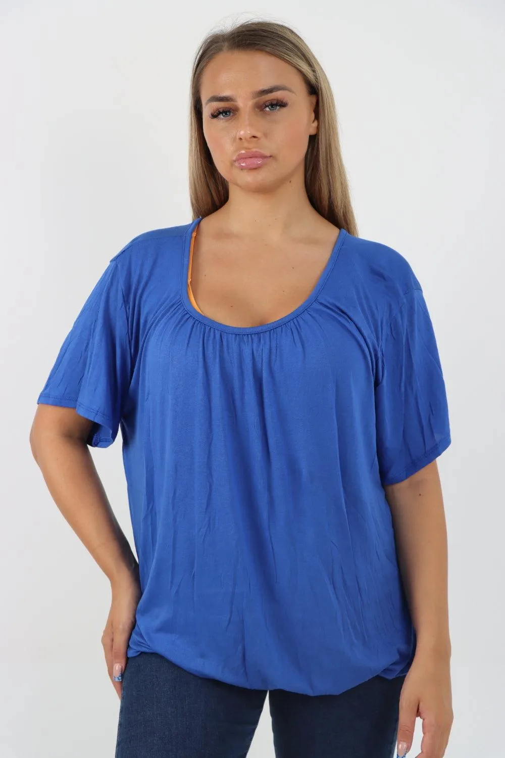 Bubble Hem Stretchy Short Sleeve Top