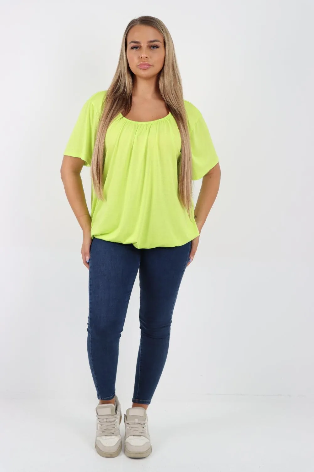 Bubble Hem Stretchy Short Sleeve Top