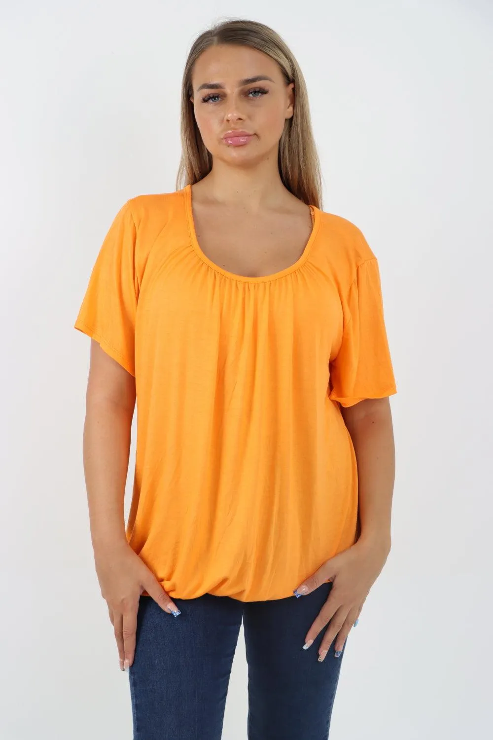 Bubble Hem Stretchy Short Sleeve Top