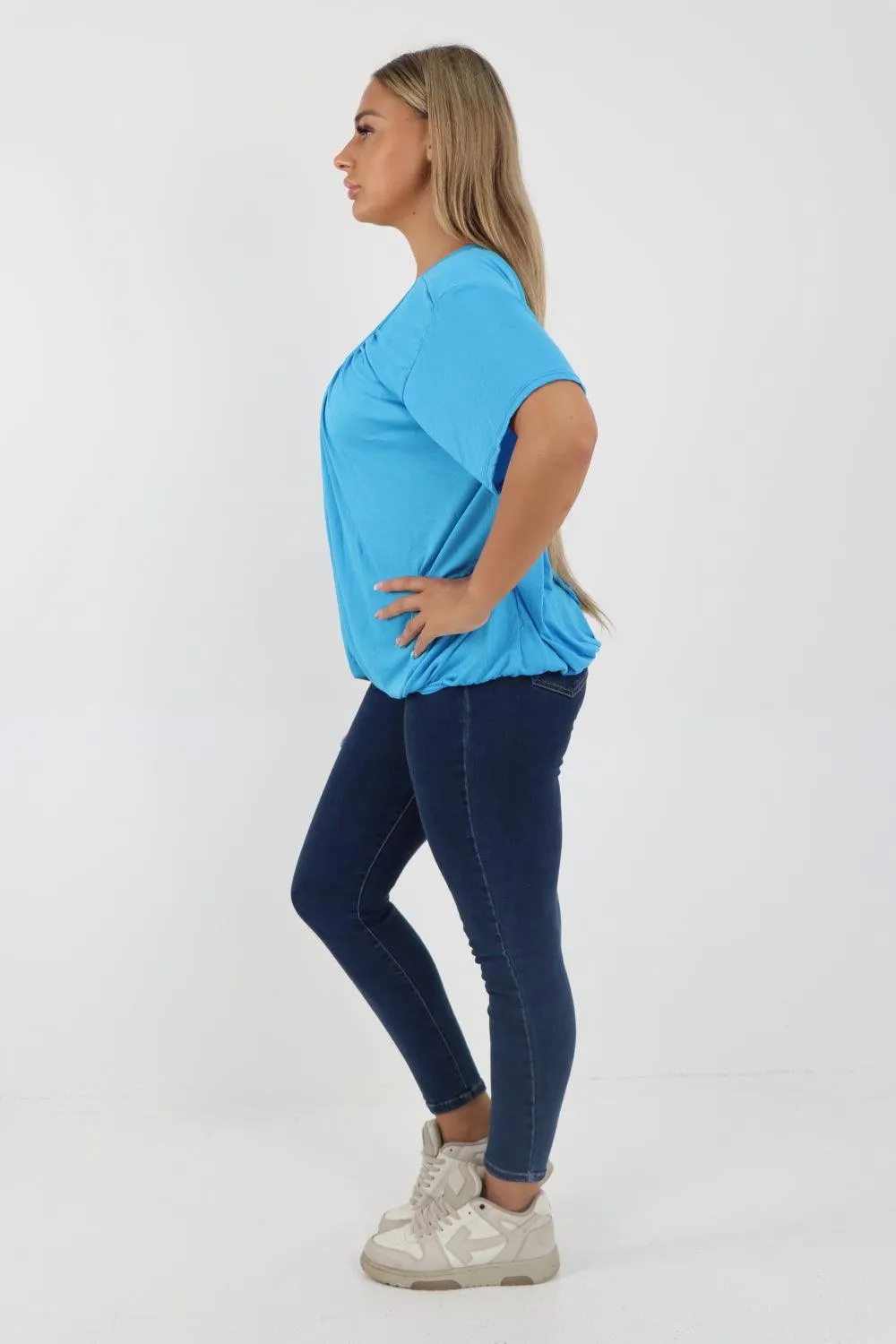 Bubble Hem Stretchy Short Sleeve Top