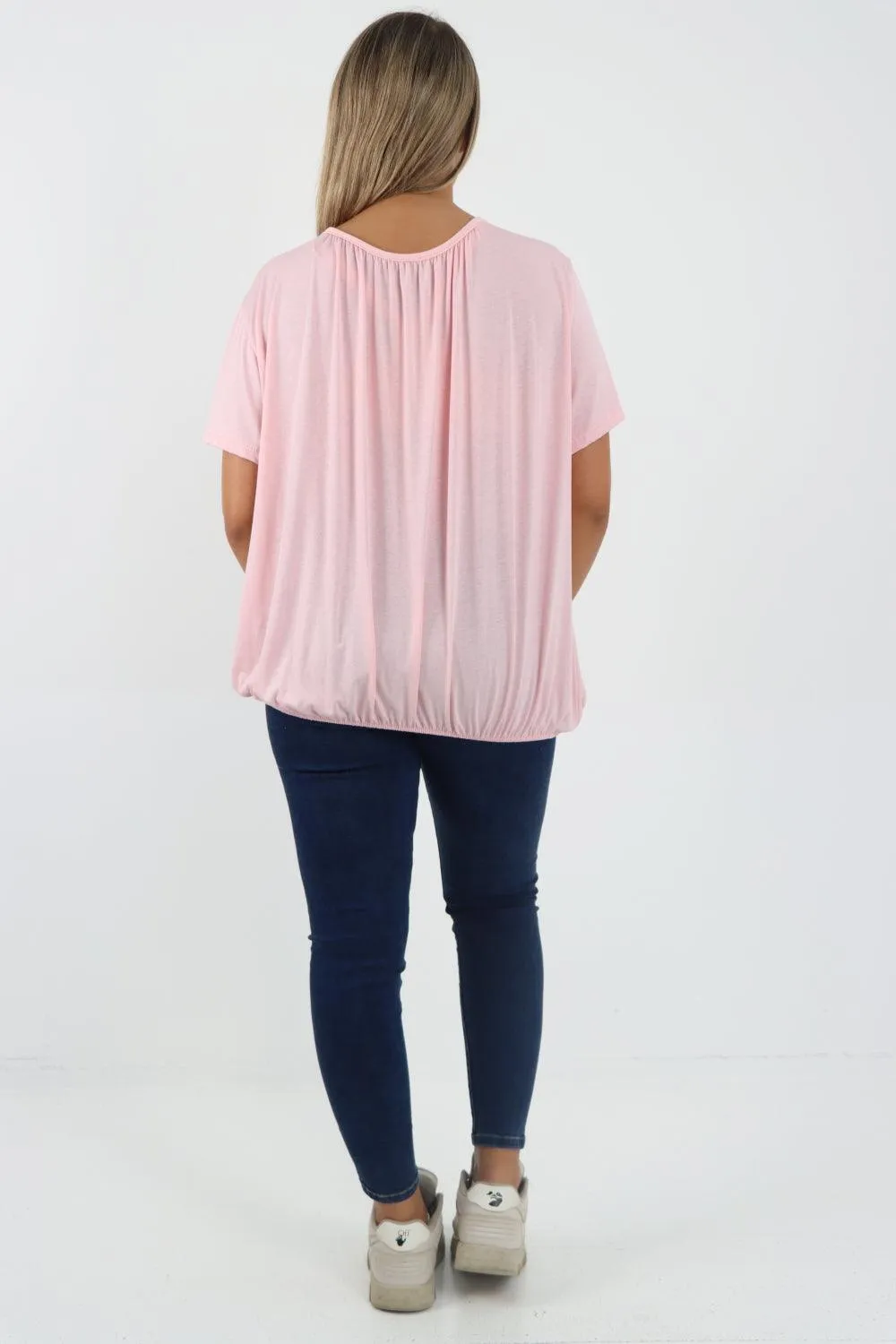 Bubble Hem Stretchy Short Sleeve Top