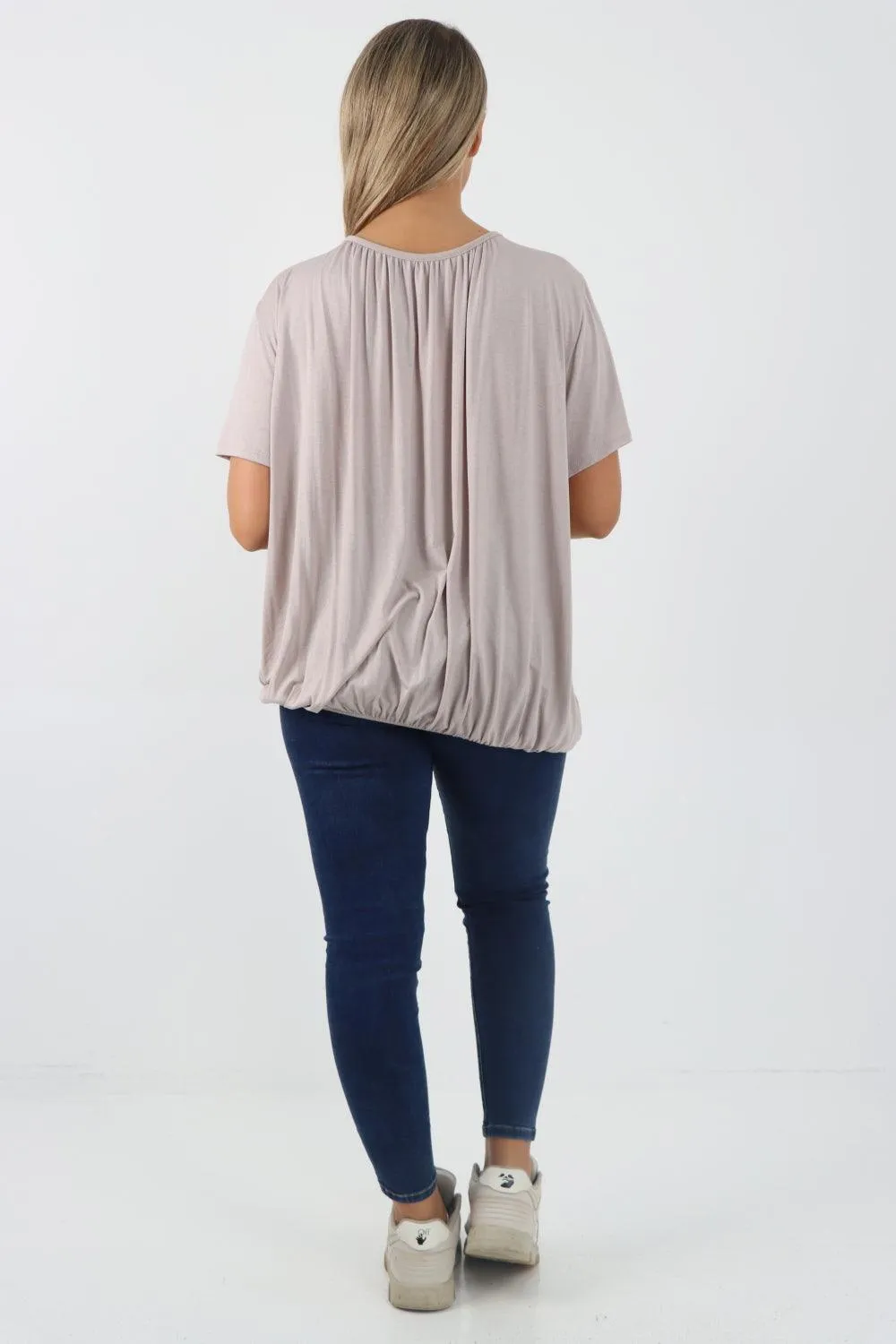 Bubble Hem Stretchy Short Sleeve Top