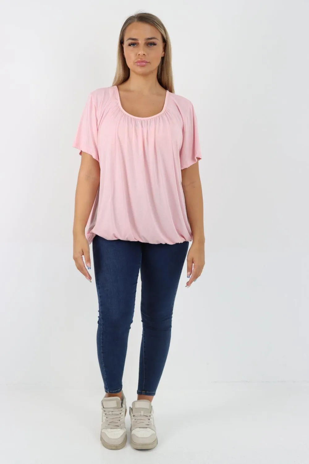 Bubble Hem Stretchy Short Sleeve Top
