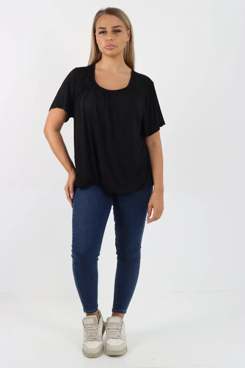 Bubble Hem Stretchy Short Sleeve Top
