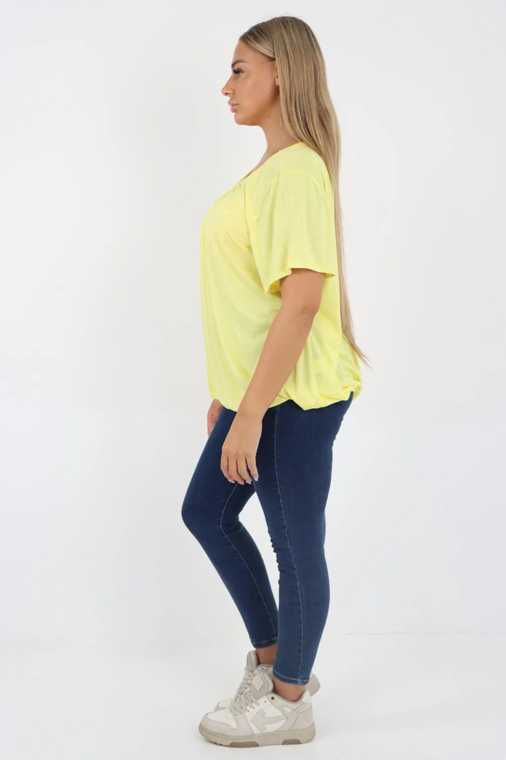Bubble Hem Stretchy Short Sleeve Top