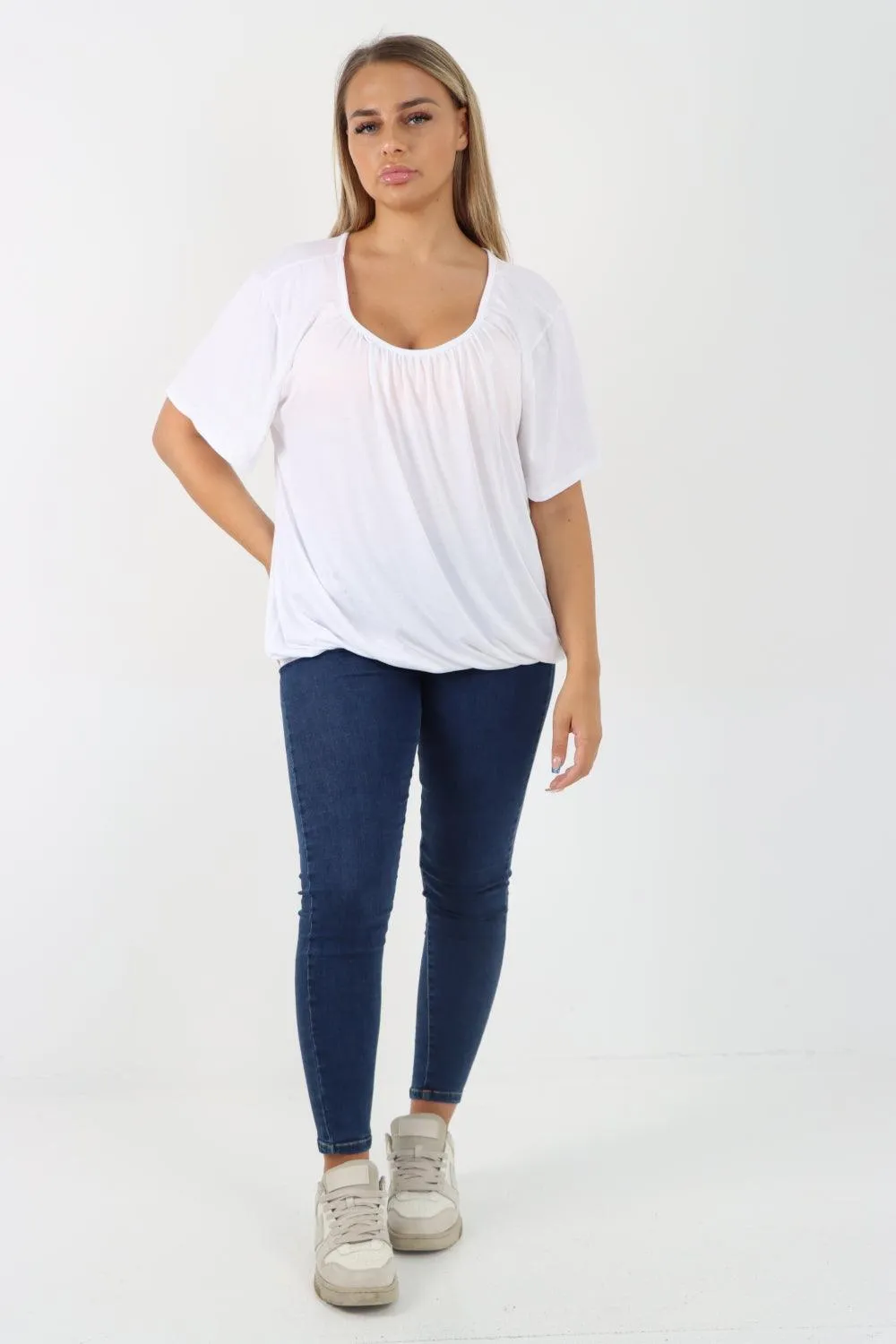 Bubble Hem Stretchy Short Sleeve Top