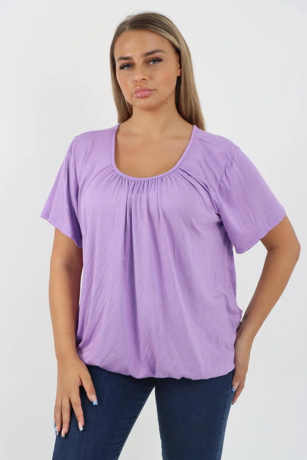 Bubble Hem Stretchy Short Sleeve Top