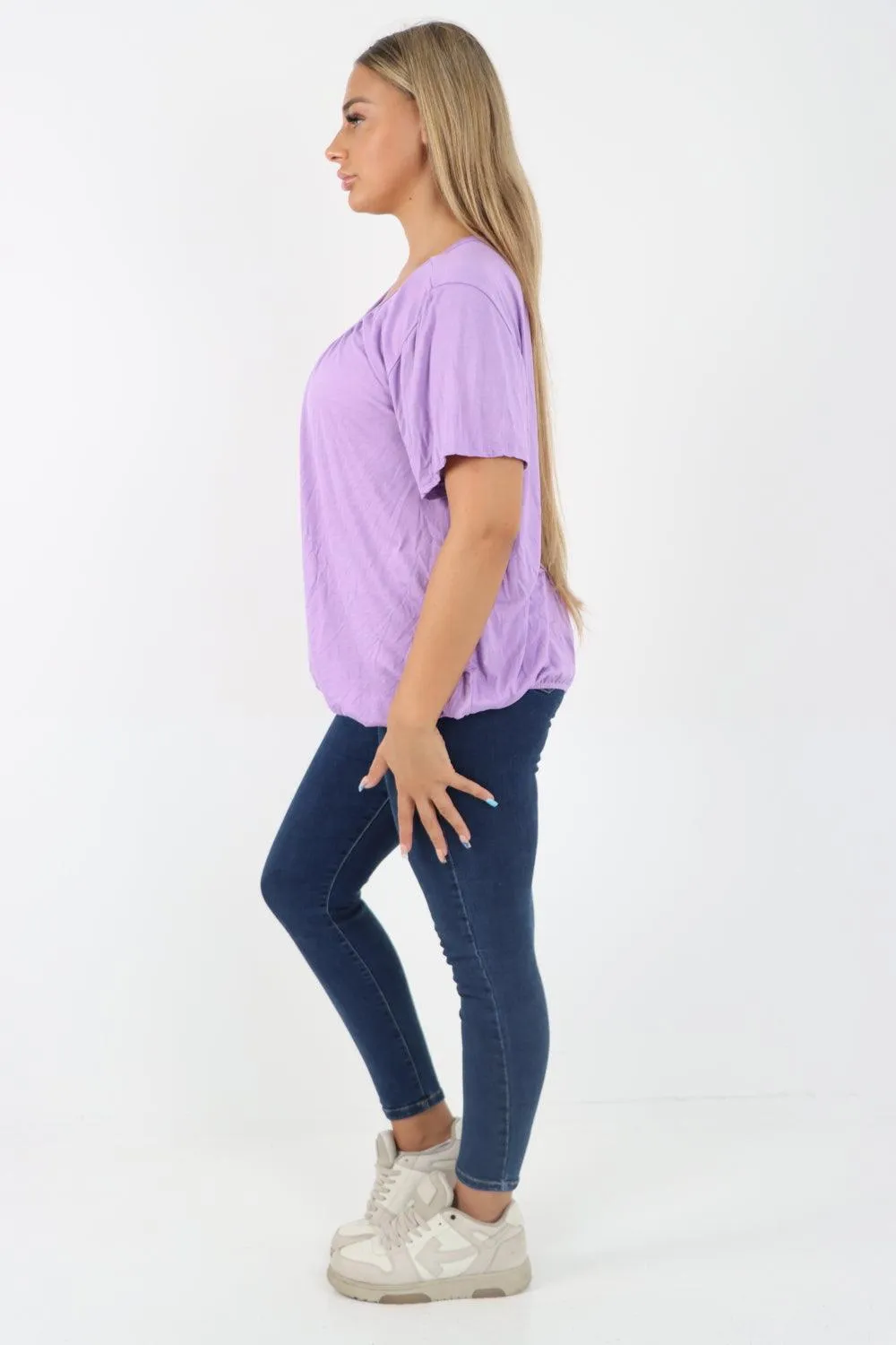 Bubble Hem Stretchy Short Sleeve Top