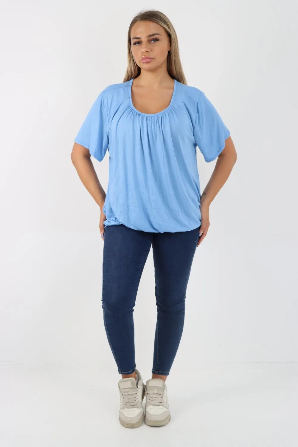Bubble Hem Stretchy Short Sleeve Top